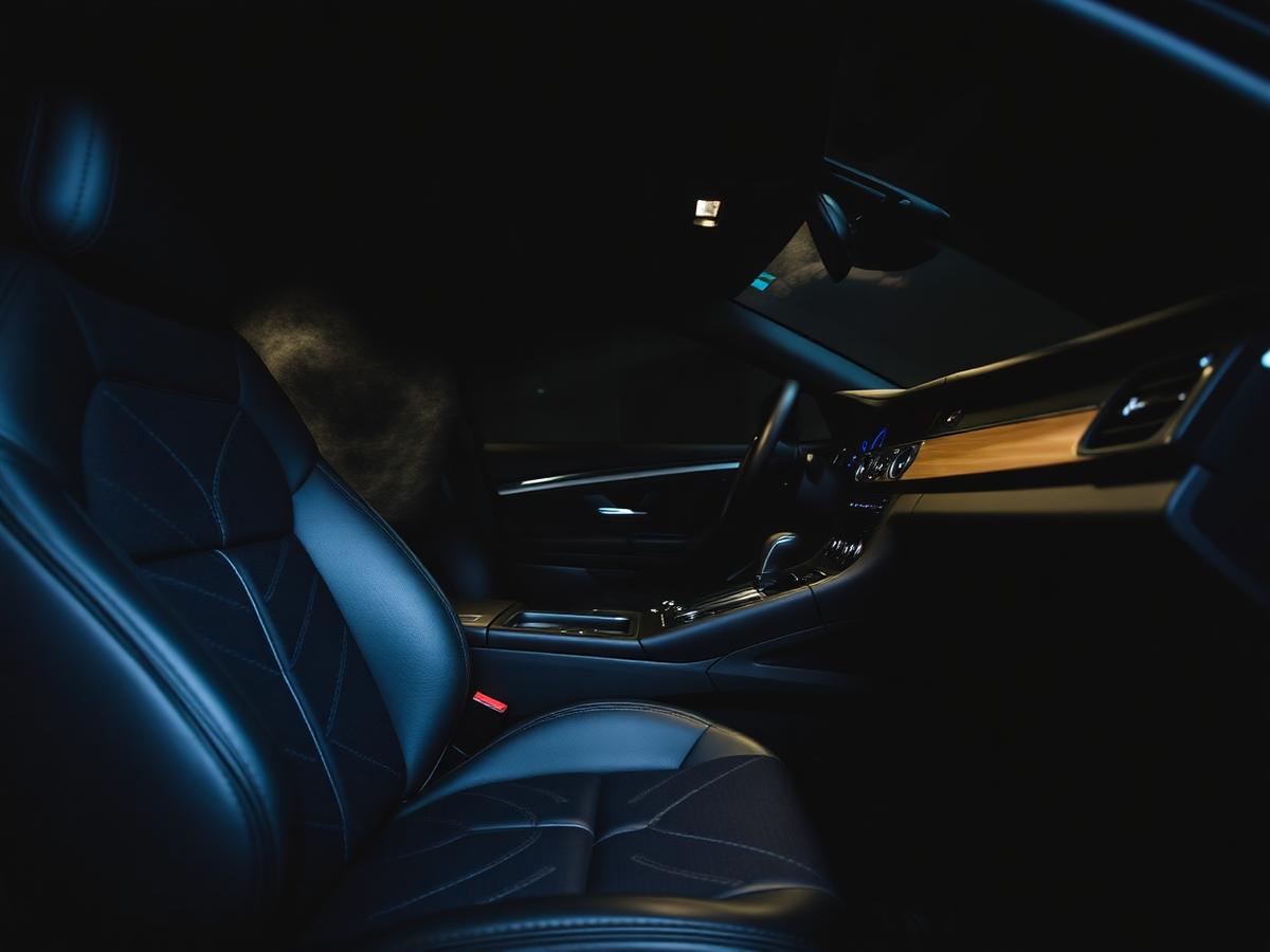 Clean black leather car interior after a full interior detail